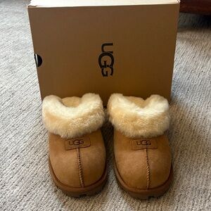 UGG Chestnut/Tan Sheepskin Cuff Slip-Ons